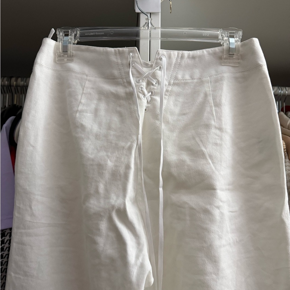 Carlisle New York Linen White Wide-Leg Buttoned Pants - Picture 6 of 6